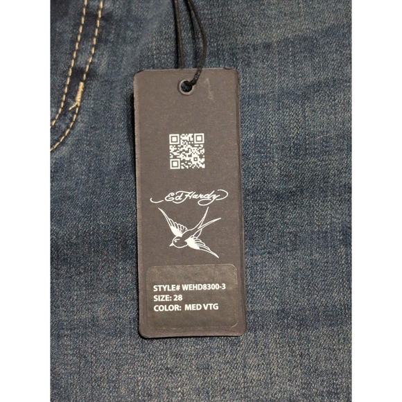 Ed Hardy Y2K '90s Wide Leg Embroidered Logo Jeans 28 NWT - Picture 5 of 10